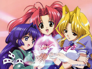 Three anime girls crystal ball - together free wallpaper