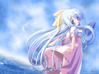 White hair pink dress water - the wind free wallpaper