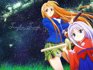 Anime girls starry sky sword - the background and a sky full free wallpaper