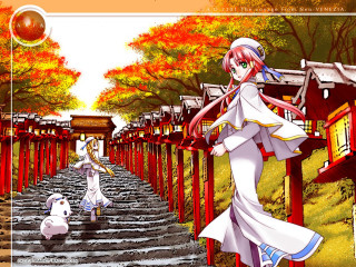 Woman dog autumn anime bridge - a path free wallpaper
