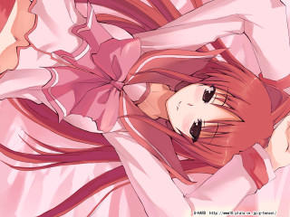 Redhair girl pinkdress lying handshead - a pink dress free wallpaper