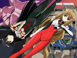 Woman red dress man robot - background free wallpaper