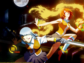 Fire magic anime girls fullmoon - fantasy art free wallpaper