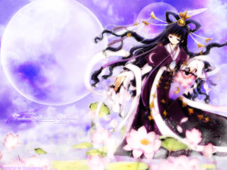 Woman purple dress flower moon - full free wallpaper