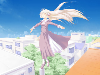 Woman flying city dress blonde - a woman in a dress free wallpaper
