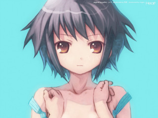 Girl short hair open shirt - half free wallpaper
