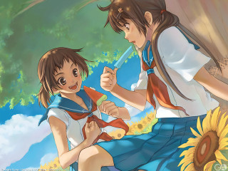 Girl boy sunflower tree sky - a girl and a boy free wallpaper