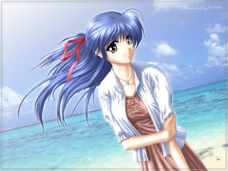Bluehair beach ocean ribbon anime - a red ribbon free wallpaper
