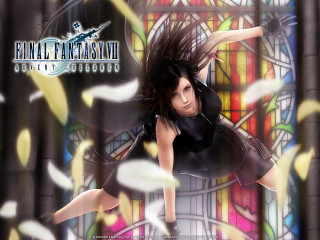 Flying woman black dress action - her arm free wallpaper
