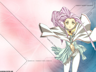 Anime purplehair whitedress pinkblue hologram - holography free wallpaper