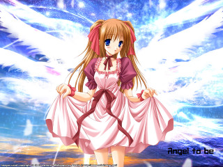Girl pinkdress angelwings blueSky stars - angel free wallpaper