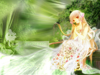 Girl bench garden anime fantasy - a green border free wallpaper