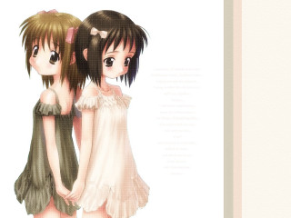 Two anime girls back turned - their pocket free wallpaper
