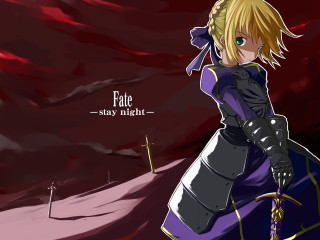 Anime blonde purple dress sword - ufotable free wallpaper