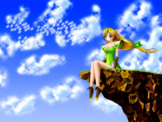 Cliff sitting woman green dress - top of a cliff free wallpaper