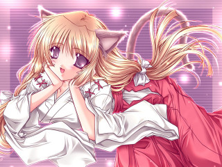 Anime girl blonde cat ears 3 - sōsaku hanga free wallpaper