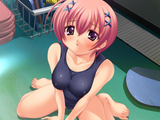 Cartoon girl sitting floor room - the floor in a room free wallpaper