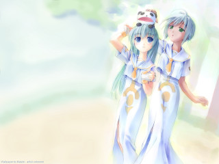 Anime characters sky clouds cat - a picture free wallpaper for desktop