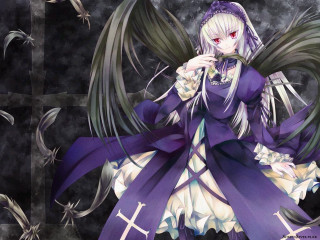 Anime purple dress cross wings - gothic free wallpaper for desktop