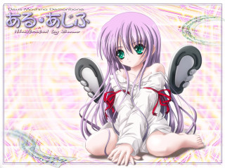 Purple hair green eyes sitting - her face free wallpaper