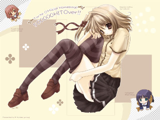 Girl longhair shortskirt sitting blueeyes - sōsaku hanga free wallpaper