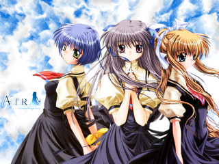 Three girls anime long hair - a screenshot free wallpaper