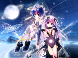 Snow fullmoon anime astronaut aurora - two anime character free wallpaper