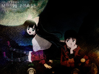 Moonlit anime bench aurora fireflies - two anime character free wallpaper