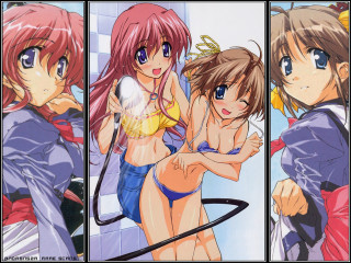 Anime girls bathing suits shower - suit free wallpaper
