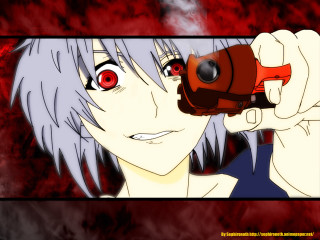 Yandere woman gun redeye silverhair - a red eye free wallpaper