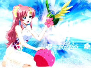 Pink hair girl beach flower - a blue sky background free wallpaper