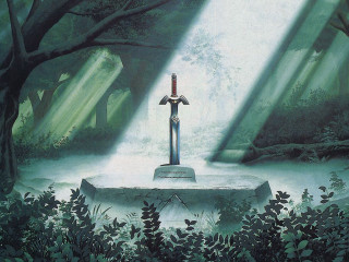 Sword forest waterfall light nature - game art free wallpaper