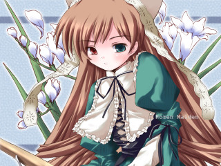 Anime girl flower cat green - a bench free wallpaper