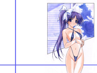 Girl bikini window blue ribbon - a girl in a bikini free wallpaper