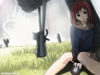 Girl gun cat outdoors anime - a gun free wallpaper