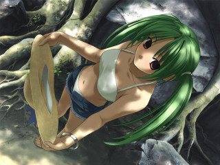 Green hair woman outdoors denim - a large object free wallpaper