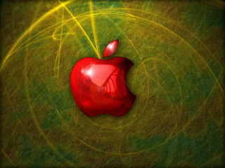 Red apple green background swirling - a red apple free wallpaper