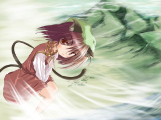 Girl cat tail green hat - green free wallpaper