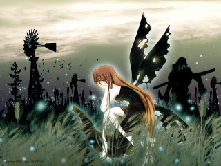 Girl bird field silhouette night - gothic free wallpaper for desktop