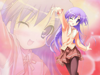 Purple hair girl pink background - a pink shirt free wallpaper