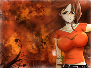 Girl fire autumn vines anime - a red shirt free wallpaper