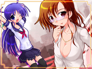 Anime girls glasses giantess schooluniform - glass free wallpaper