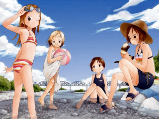 Beach girls sky bridge rayonism - a sky background and a bridge in the background free wallpaper