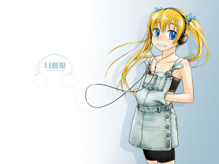 Blonde girl headphones dress blue - headphone free wallpaper