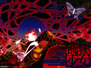 Blue hair butterfly kimono red - dark free wallpaper for desktop