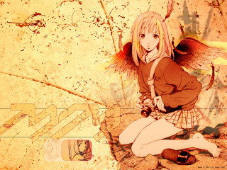 Girl sitting angel bird blood - above her head free wallpaper