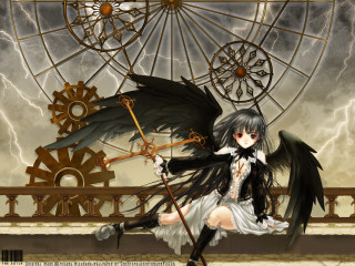 Gothic anime woman umbrella bird - lightning free wallpaper