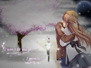 Anime couple hug snowy tree - a couple of anime characters free wallpaper for desktop