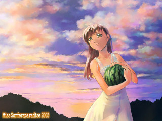 Girl watermelon sunset beach anime - a watermelon free wallpaper
