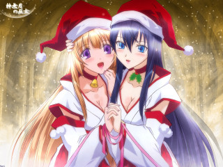 Anime girls christmas costumes deer - a cane free wallpaper